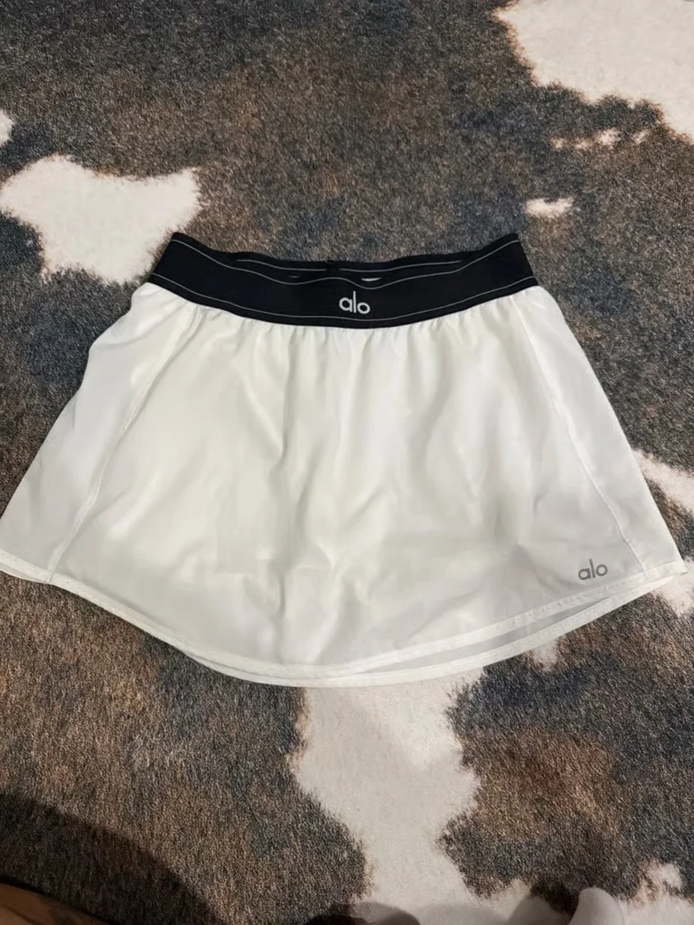 ALO Yoga White Mini Skirt with Black Waistband